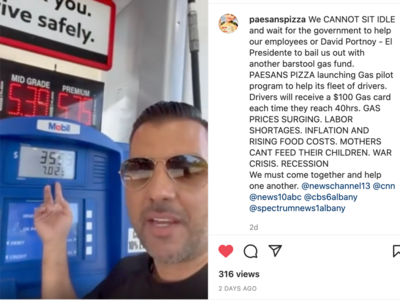 Paesan's Pizza Starts Program to Help Delivery Drivers who are Struggling with High Gas Prices
